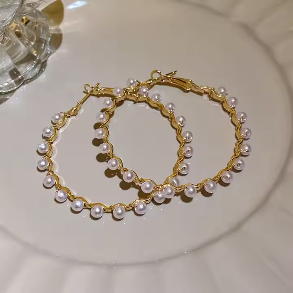 Elegant Korean Pearl Hoop Earrings