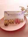 Set Of 4 Korean Pink & Gold Hoop Earrings Set