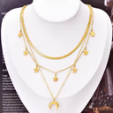 Ethereal Vintage Necklace: Triple Layered Stars & Moon
