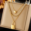 Golden Heart & Lock Layered Necklace