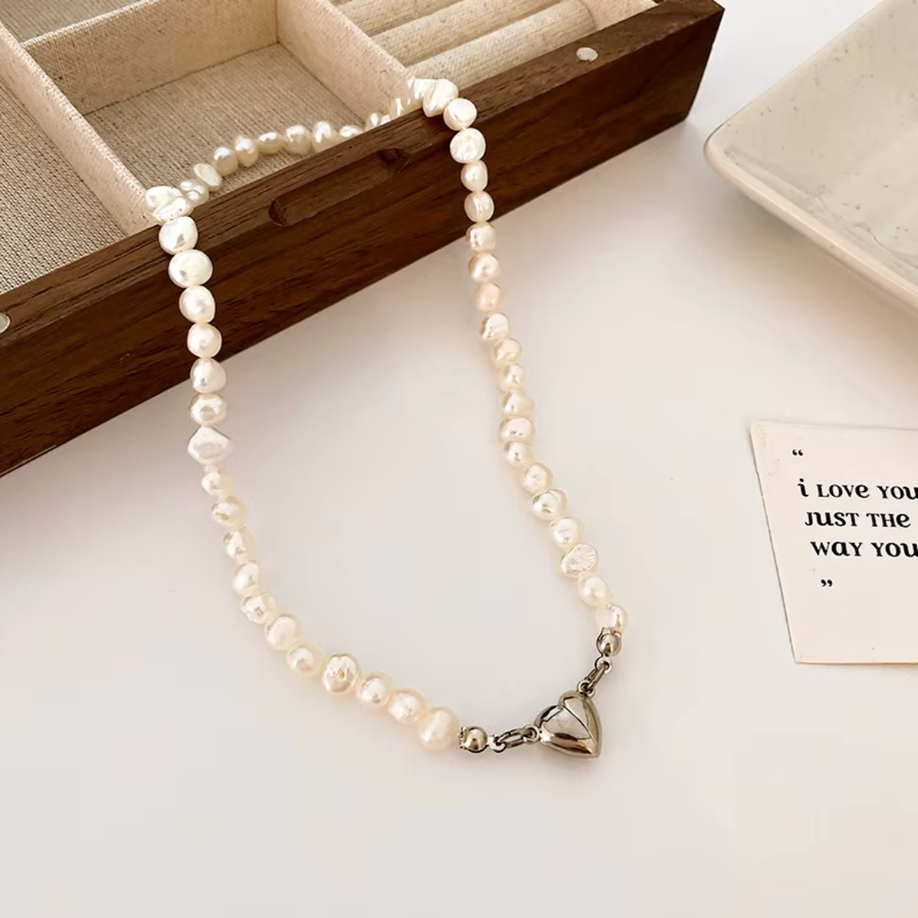 Silver Heart Beaded Collar Necklace