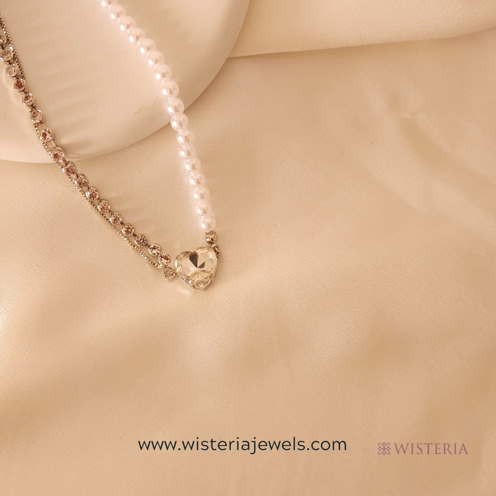 Retro Korean Crystal Heart Necklace
