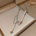 Vintage Pearl Necklace with Pink Crystal Heart