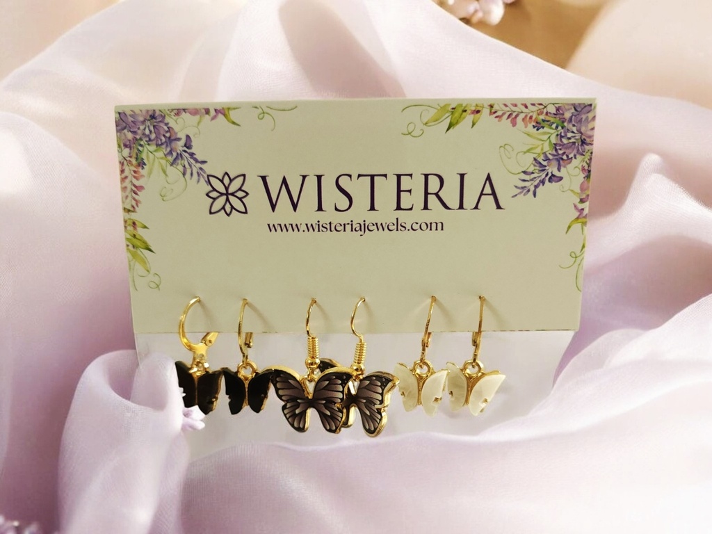 Set of 3 Butterfly Huggie Earrings