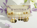 Set of 6 Stud, Heart Drop, and Huggie Earrings