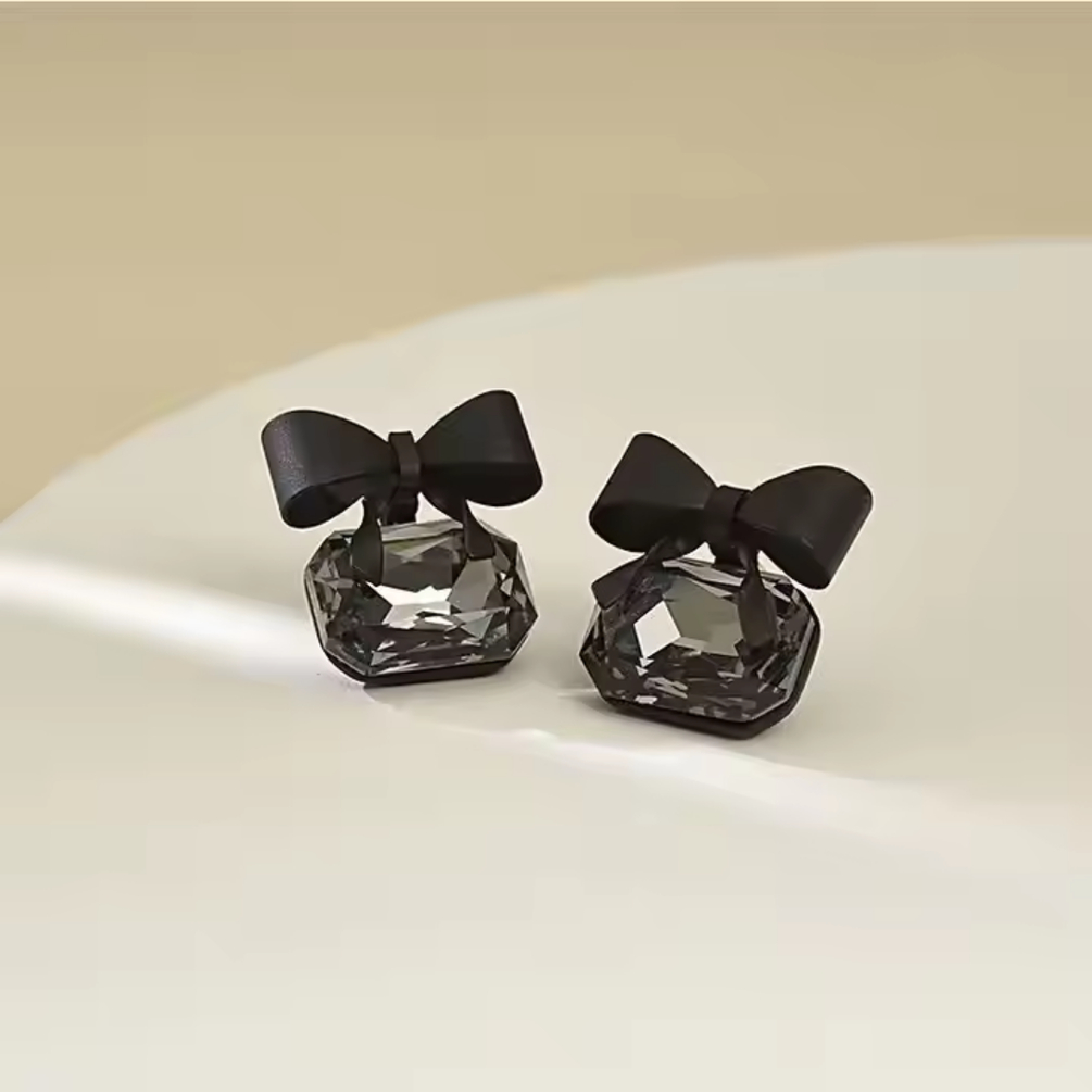 Black Crystal Bow Earrings