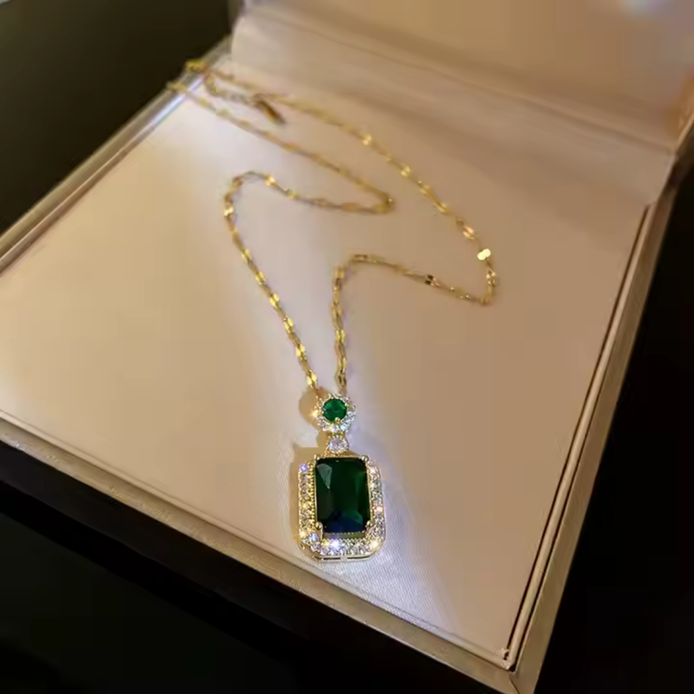 18k Gold Plated Necklace with Emerald Pendant