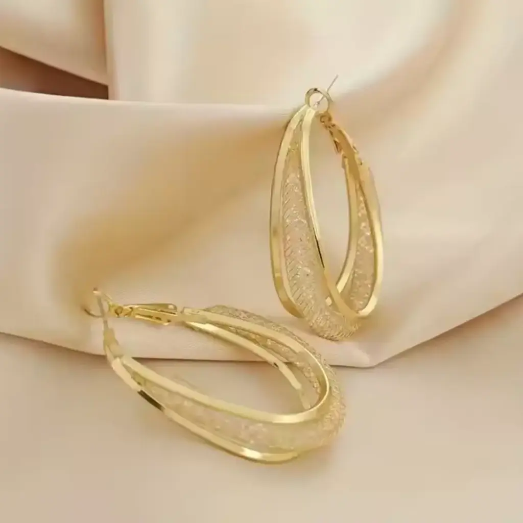 Crystal Mesh Oval Hoop Earrings
