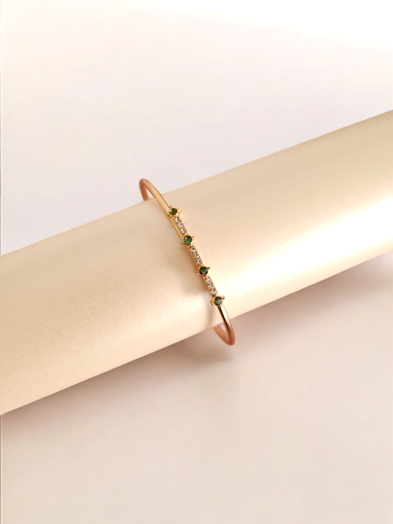 Luxe Open Bangle with Emerald and Rhinestone Charms