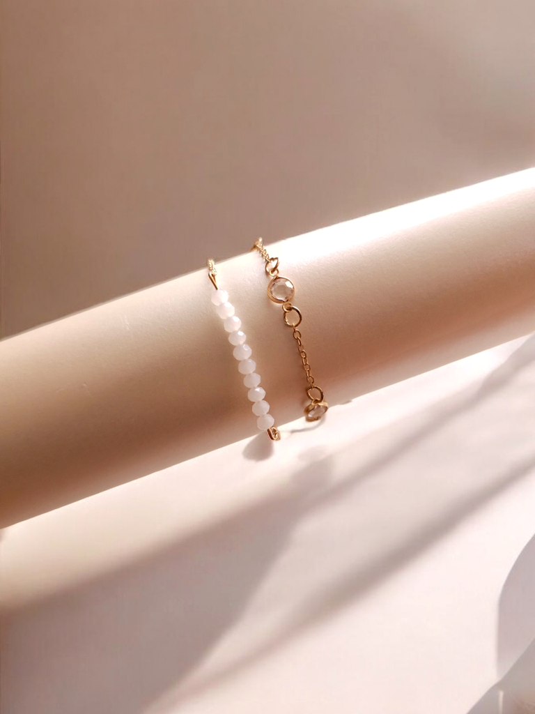 Combo Radiant Duo: Rhinestone & White Bead Bracelets