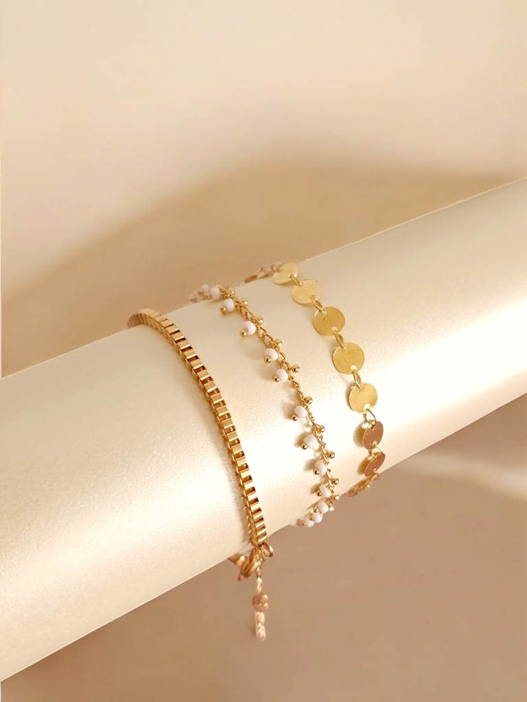 Triple Charm Set: Disc, Chain, and Delicate Bracelet