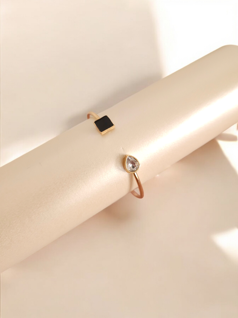 Midnight Tear: Black Enamel and Rhinestone Open-End Bangle 