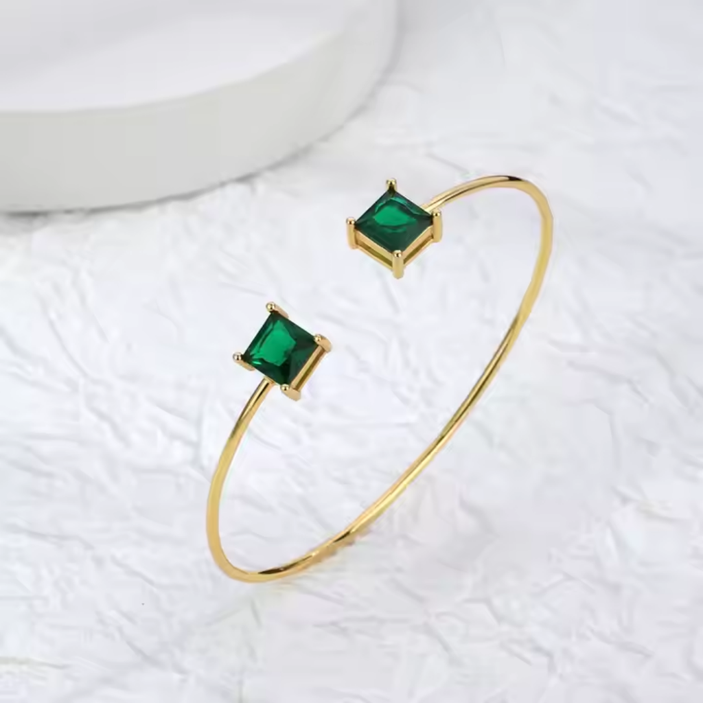 Emerald Open-End Bangle Bracelet	
