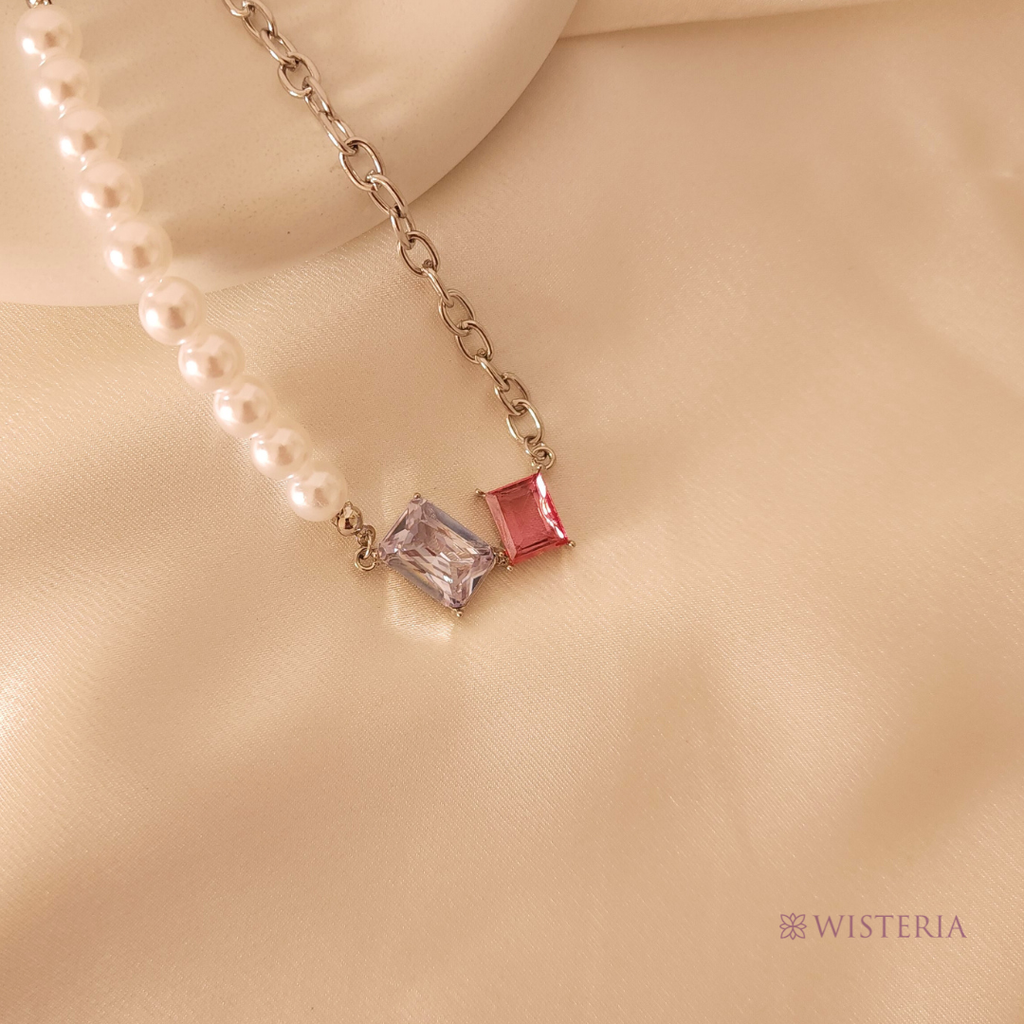 Pink Pearl Crystal Vintage Necklace