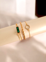 Luxe Trio Bracelet Set: Rhinestone, Emerald, and Unique Chains