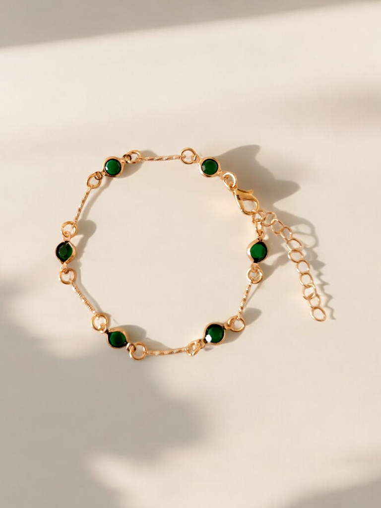 Golden Elegance Bracelet with Delicate Green Stone