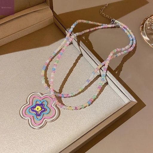 [NS-288-169-Pin] Colorful Beaded Flower Necklace